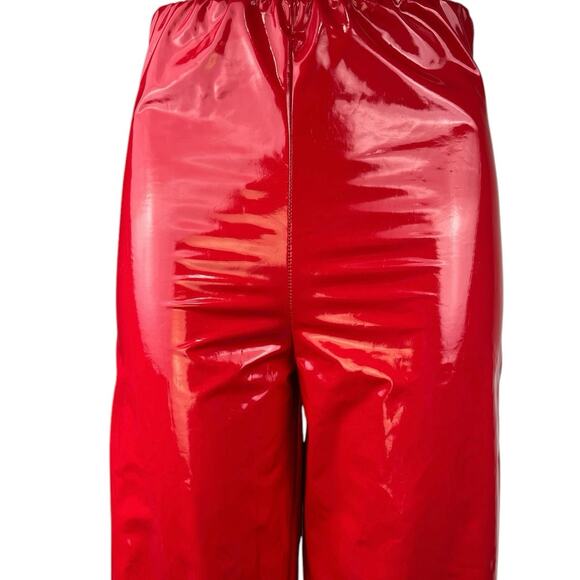 Missguided Red Vinyl High Waist Straight Wide Leg Pull On Trousers Pants Size 4 - Picture 4 of 6